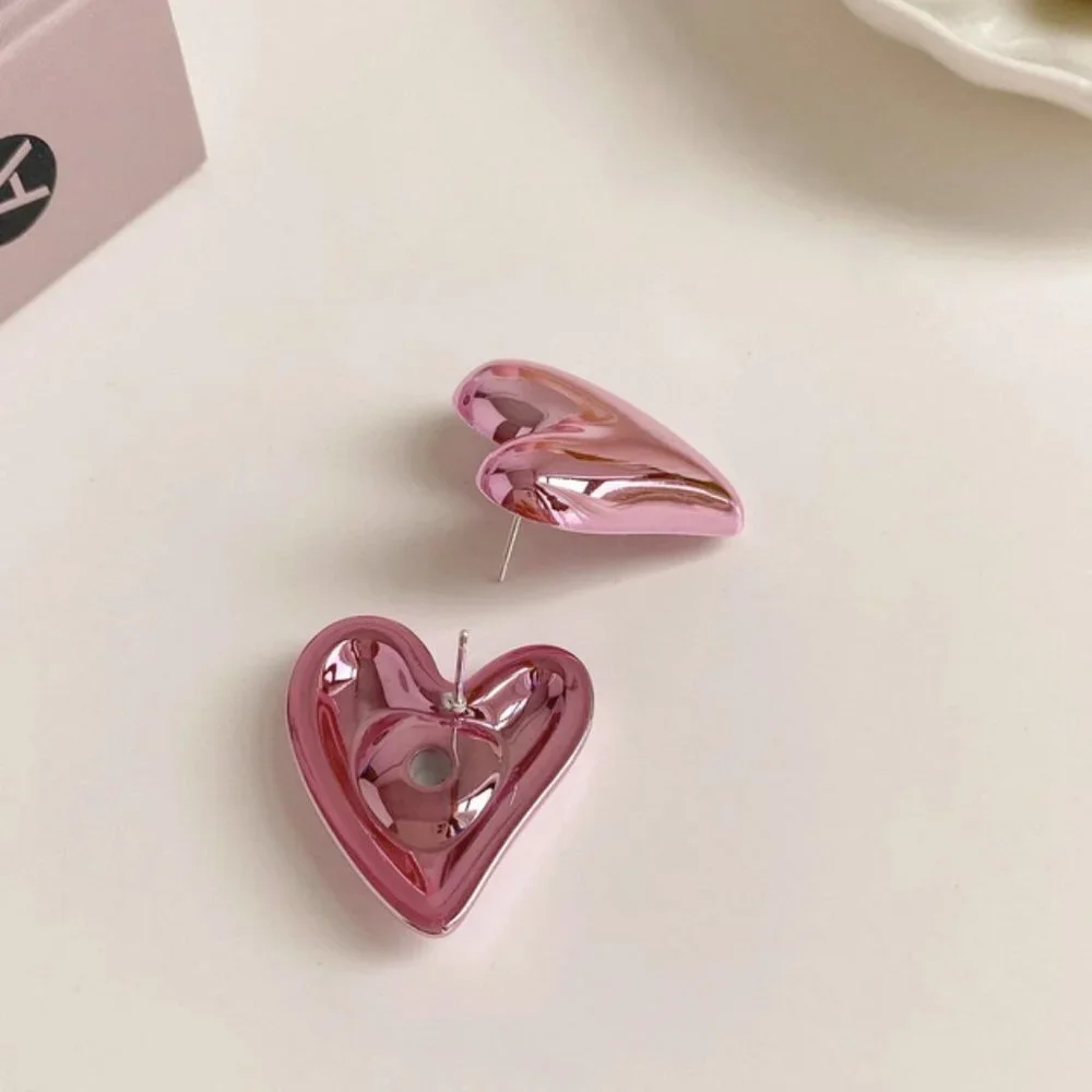 Pink Heart Design Stud Earrings